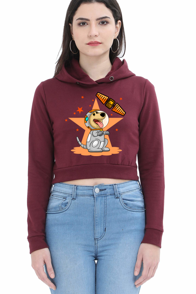 Cute Space-Dog Design Women Crop Hoodies