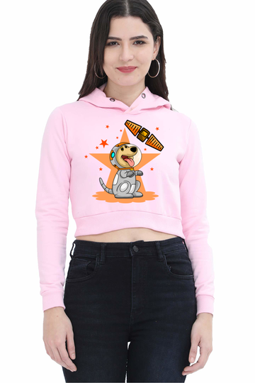 Cute Space-Dog Design Women Crop Hoodies