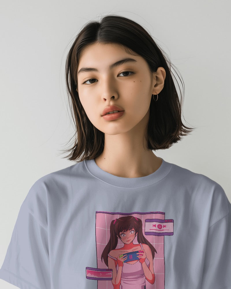 Cute Anime Girl Design Unisex Terry Oversized T-Shirt